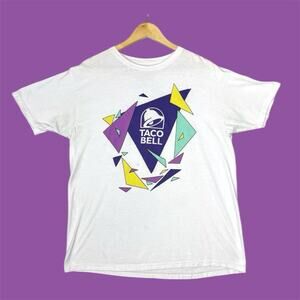 Taco Bell Graphic T Shirt Men's Large White Vaporwave 90s Style Geometric Foodie
